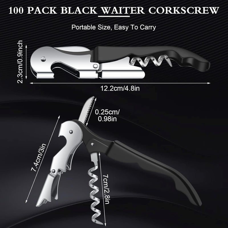 Raiten Waiter Corkscrew Wine Openers Heavy Duty Hinges Wine Key Bottle Opener All in One Double Hinged Waiter's Corkscrew with Foil Cutter Wine Tools for Bartenders Servers Sommelier (Black, 100 Pack) - Image 4